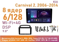 Магнитола KIA Carnival 2, 2006-2014, Teyes CC3 2K, 9.5" QLED 1200, 8 ядер, 6/128GB, DSP, AHD, 4G, CarPlay, SPDIF, GPS, Wi-Fi, черный